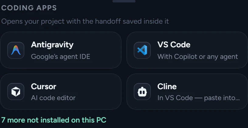 Coding apps: Antigravity, VS Code, Cursor, Windsurf